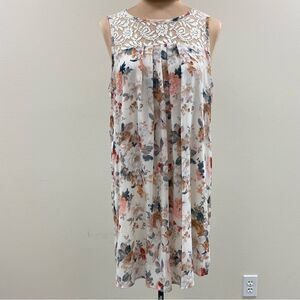 Entro lace yoke white‎ floral flowy mini dress